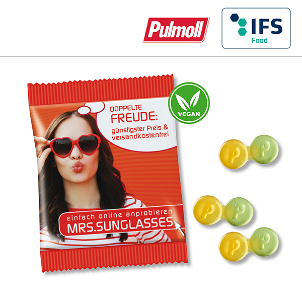 Pulmoll Duo-Gummipastillen in kompostierbarem Werbetütchen
