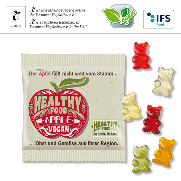 Vegane* XXL-Bärchen in kompostierbarem Werbetütchen