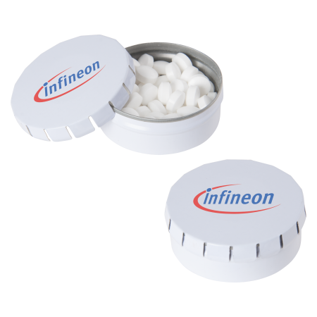 Runde Click-Blechdose 53 mm mit ca. 25 gr. Minties TAMPONDRUCK