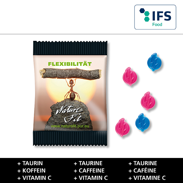 Fruchtgummi Power-Blitz in kompostierbarem Werbetütchen