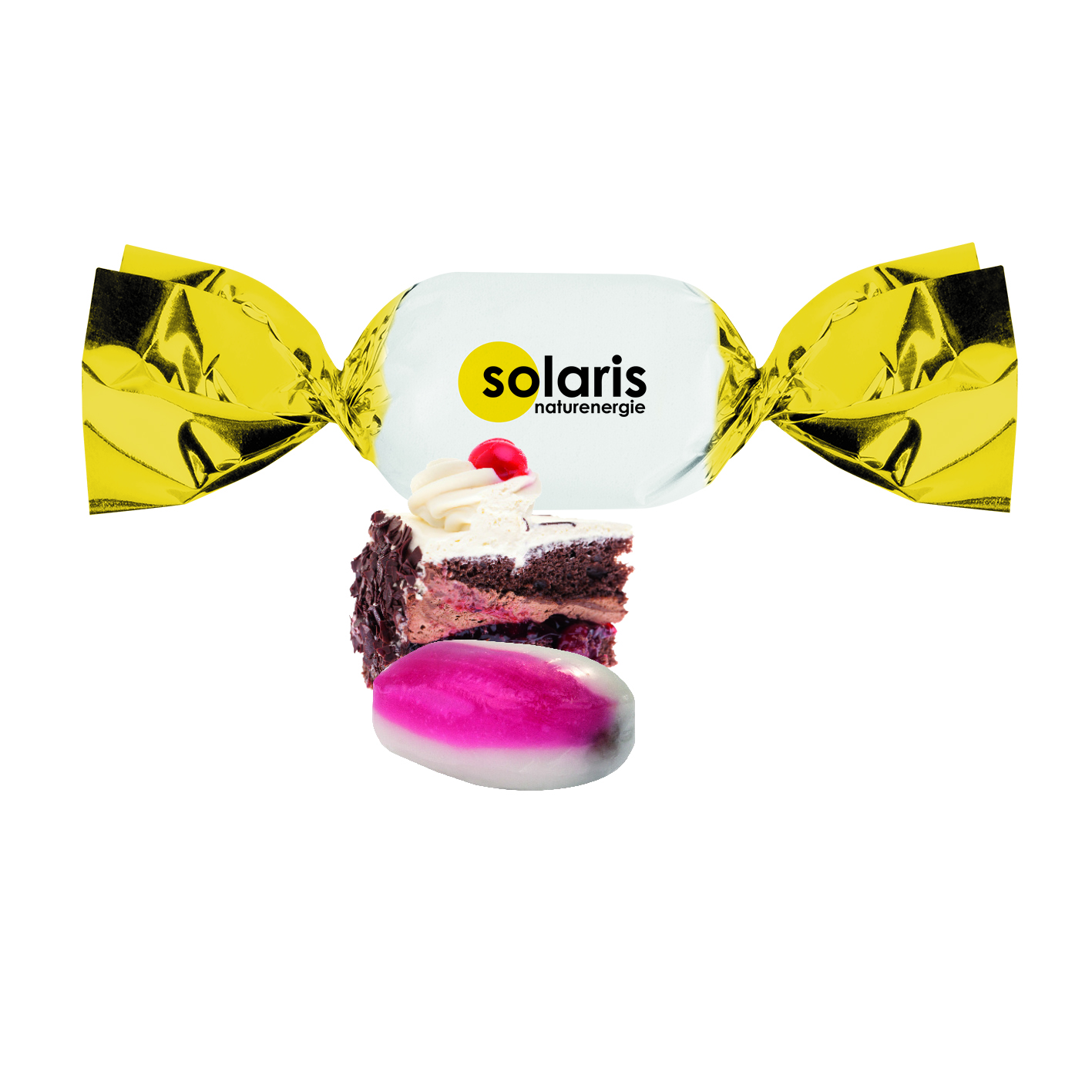 Bonbon im metallisierten Wickler, Multivitamin flüssig gefüllt