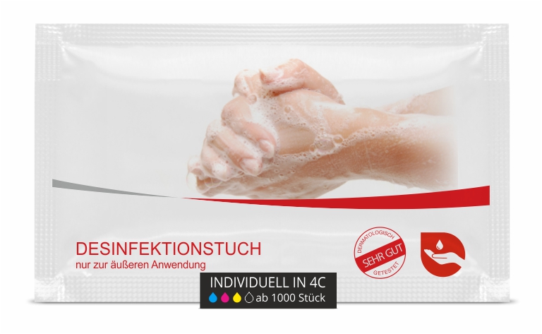 5er Box viruzide Desinfektionstücher Tuchgröße 180x150mm mit eigenem Logo