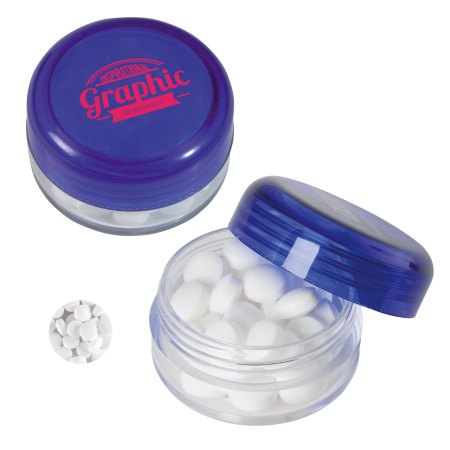 Runde Plastikdose mit farbigem Deckel gefüllt mit ca. 12 gr. Minties DIGITALDRUCK
