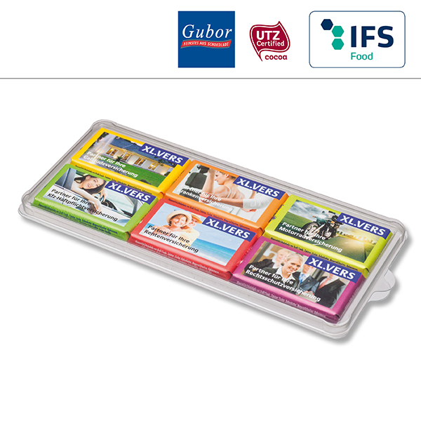 6er Schoko-Display mit MIDI-Schokoladentäfelchen 2-6 Motive