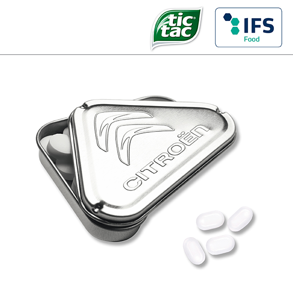 3-Eck-Präge-Drück-mich-Dose mit Pfefferminz-Gold- oder Silbernuggets