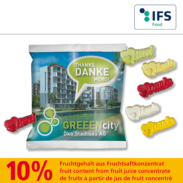 Danke/Thanks/Merci-Mix in kompostierbarem Werbetütchen