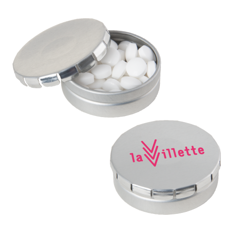 Runde Click-Blechdose 45 mm mit ca. 12 gr. Minties TAMPONDRUCK