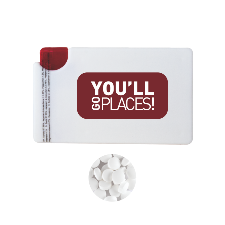 Mindispenser de Luxe mit ca. 8 gr. Minties mit Zutatenaufkleber