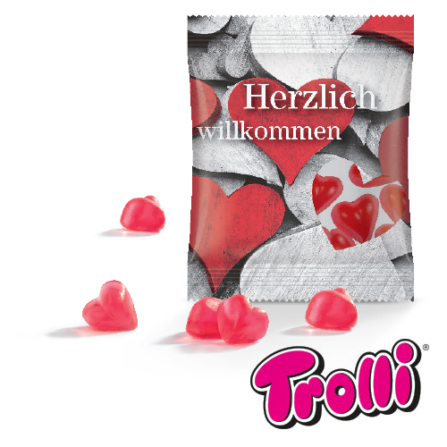 Fruchtgummi-Herzen Minitüte "Herzlich willkommen"