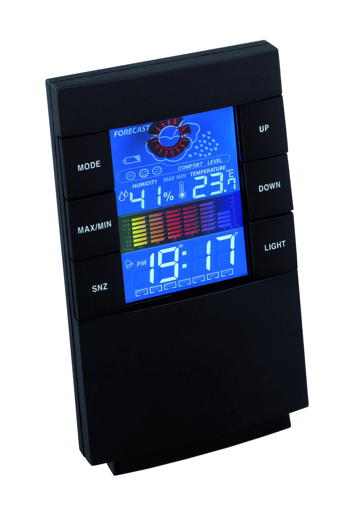 Tischuhr "Stealth" mit farbigem Display