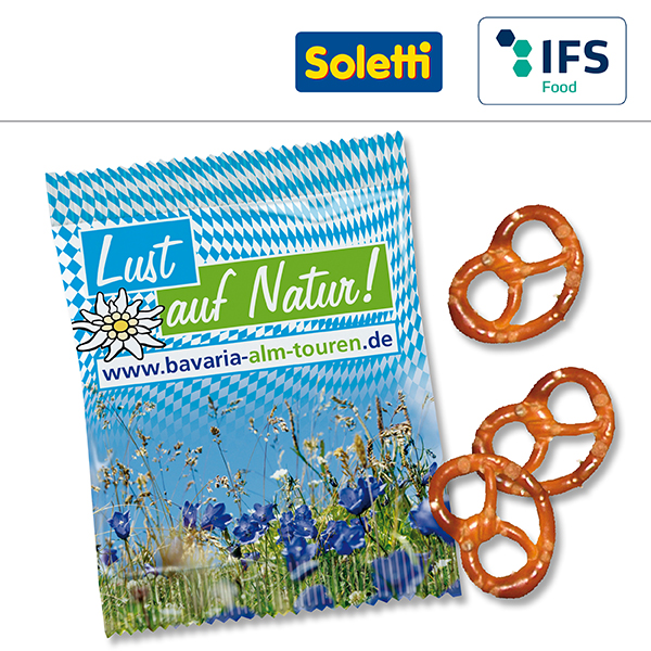 Mini Brezeln in kompostierbarem Werbetütchen