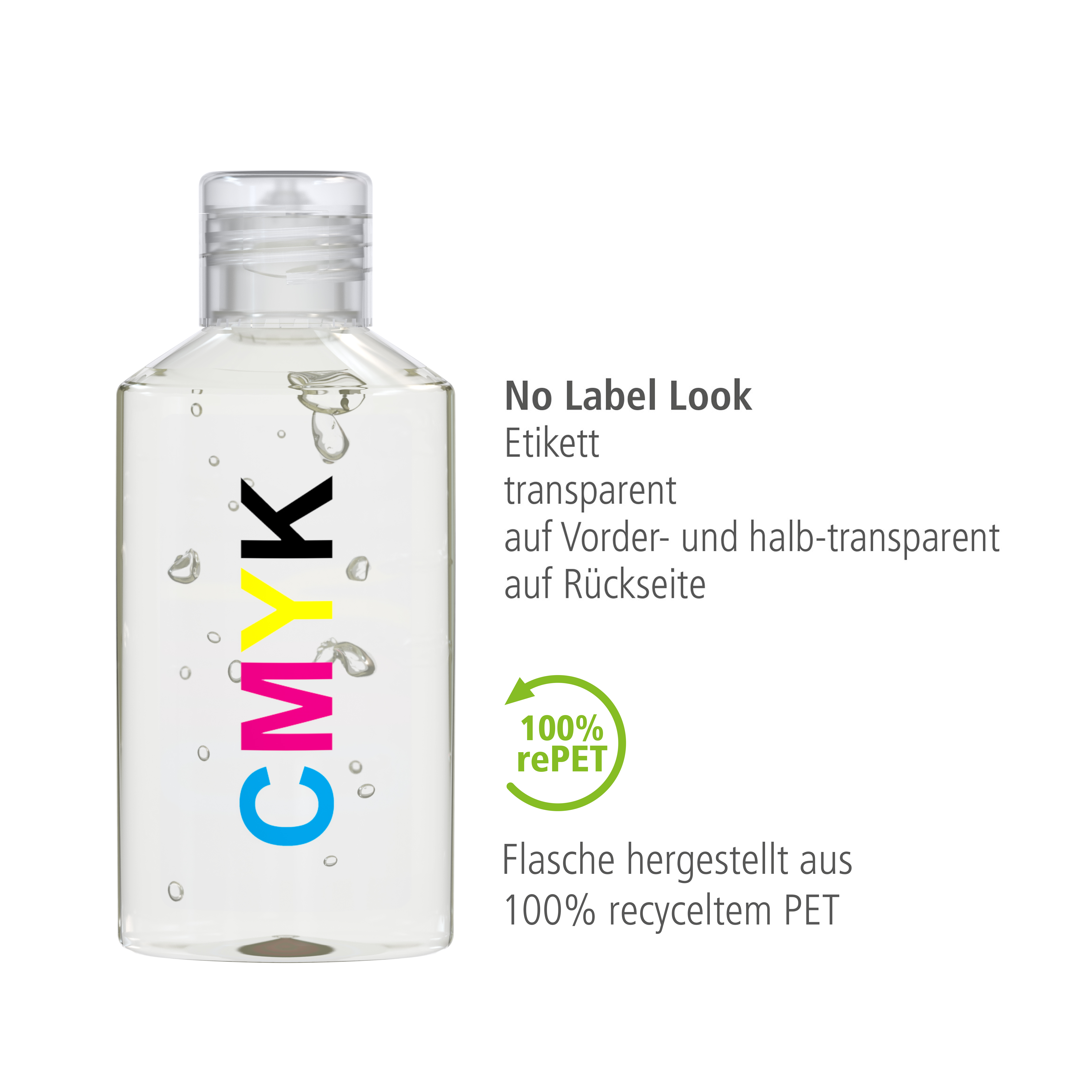 50 ml Flasche (kristallklar) - Handreinigungsgel antibakteriell - No Label Look