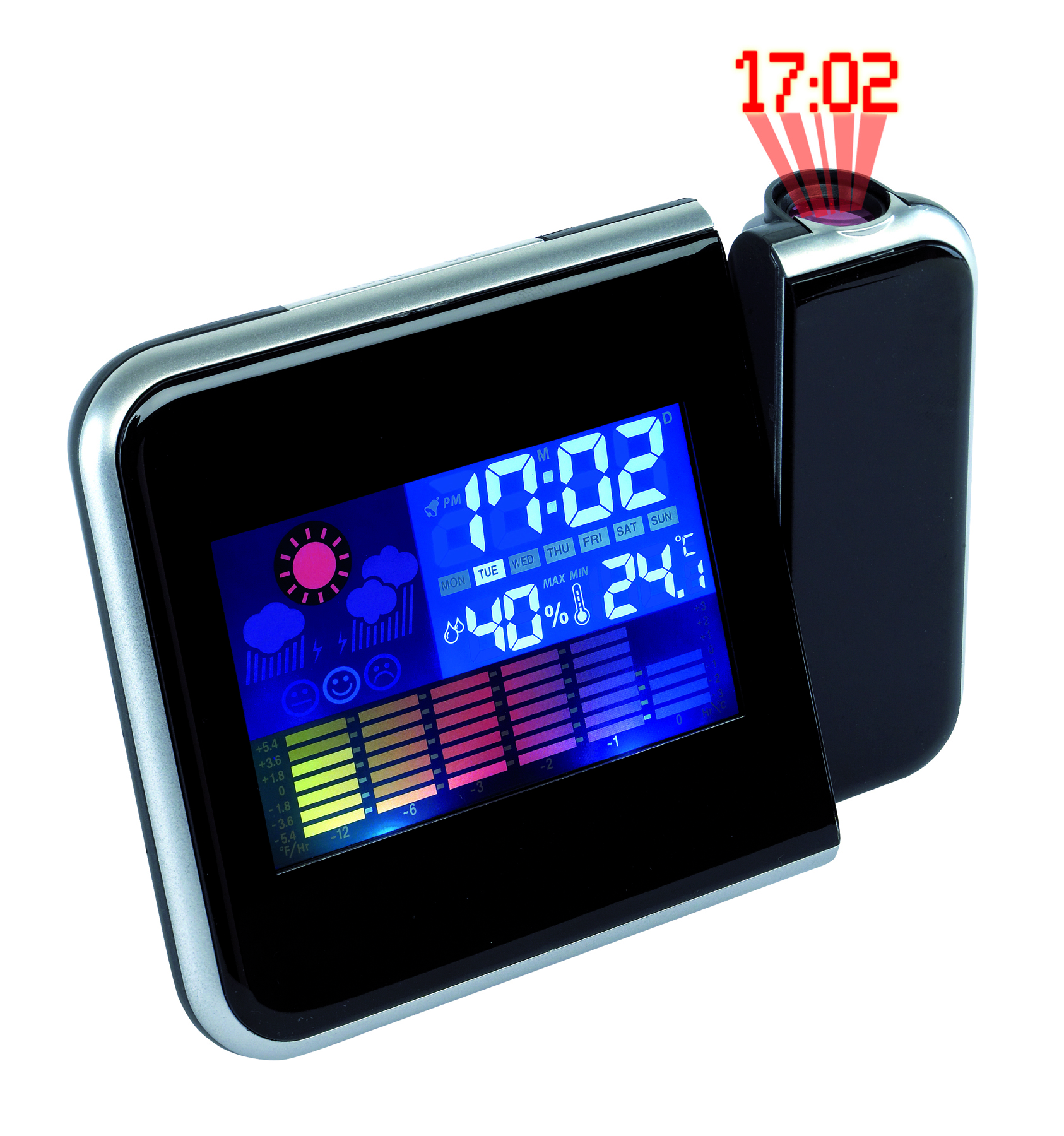 Projektionsuhr "Color" mit farbigem Disp