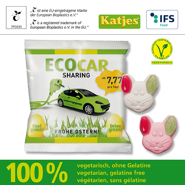 Katjes Veggie Grün-Ohr-Hase in kompostierbarem Werbetütchen