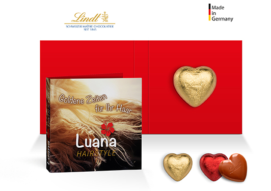 Werbekarte mit Lindt Schokoladen Herz 20 g