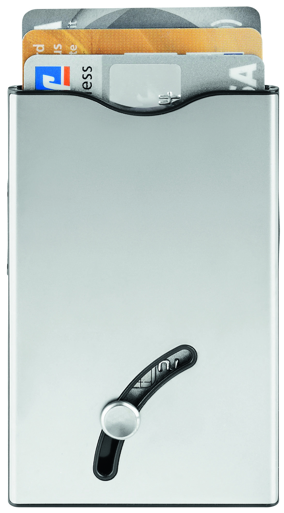 Blackmaxx® Sicherheitskartenhalter „CardSafeOneTouch" silber/schwarz