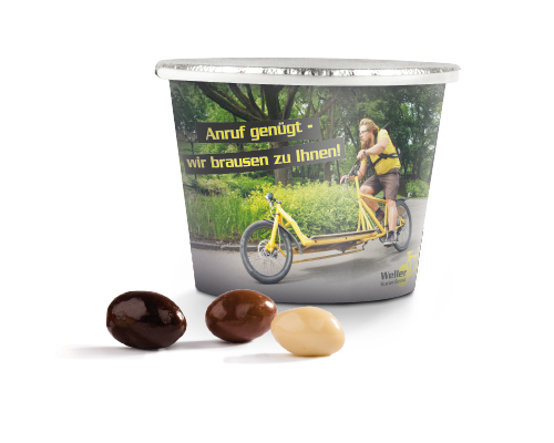 Werbe-Becher mit Banderole, Brausestäbchen